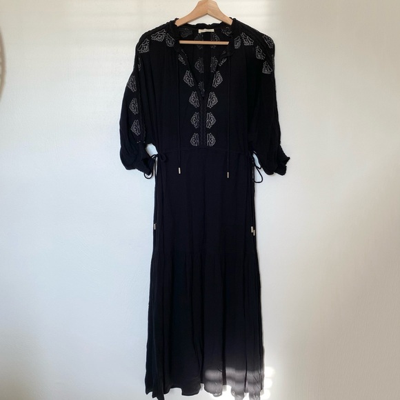 Lovestitch Black Maxi Dress with White Embroidery - Picture 1 of 9